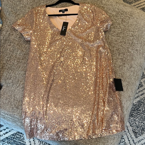 Lulu's Sparkling Gold Sequin Dress - Picture 1 of 1